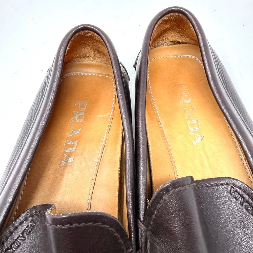 Prada Mens‎ 2D 1101 Dark Brown Leather Driving Moccasins  Mocs Loafers Shoes 8
